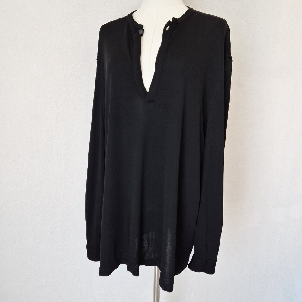 Vintage Gianni Versace Made in Italy Black Jersey Henley Top Long Sleeve Unisex